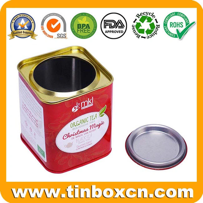Classic Metallic Square Canister Tea Box Tea Tin with Snap-on Airtight Lid