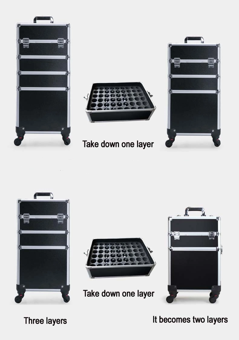 Professional Aluminum Cosmetic Box with Wheels Trolley Cosmetic Case