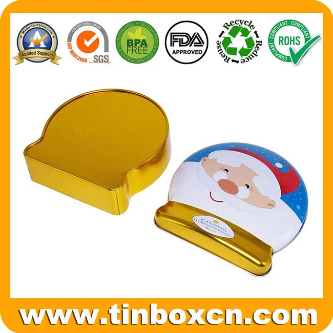 Christmas Santa Claus Promotional Irregular Metal Can Chocolate Tin for Candy Gift Packaging Box