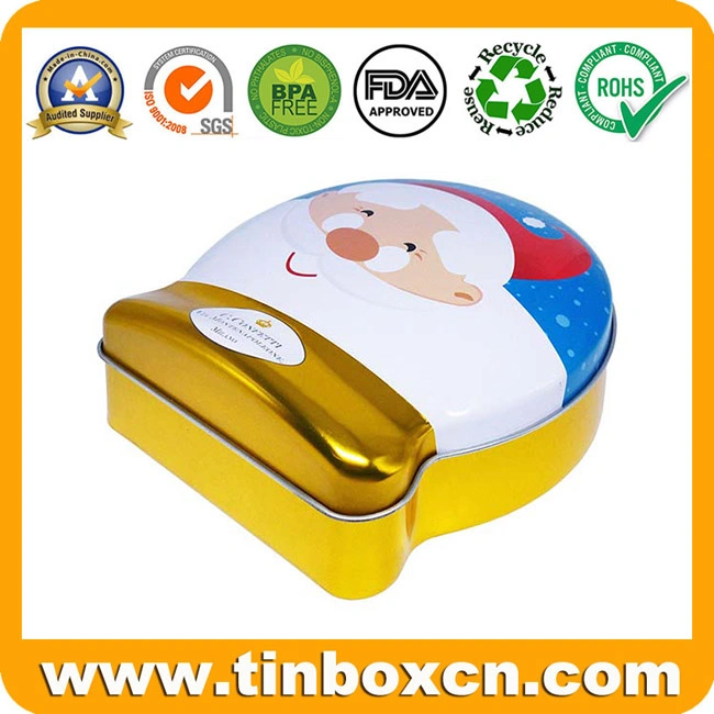 Christmas Santa Claus Promotional Irregular Metal Can Chocolate Tin for Candy Gift Packaging Box