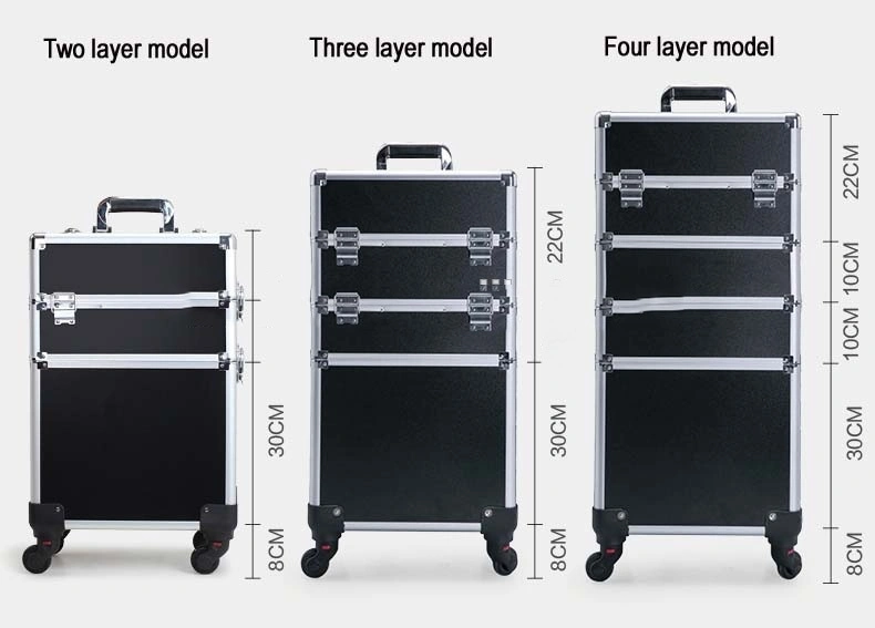 Professional Aluminum Cosmetic Box with Wheels Trolley Cosmetic Case
