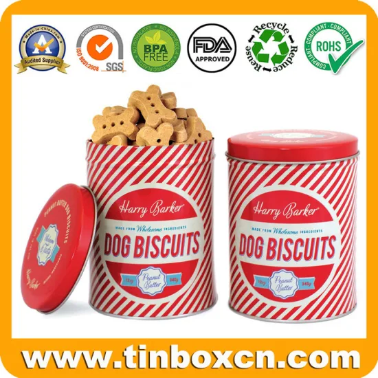 Empty Round Metal Pet Food Tins for Dog Biscuits Cookies