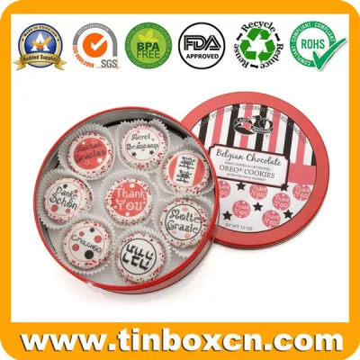 Empty Round Metal Christmas Cookie Tins for Promotional Holiday Gifts Packaging